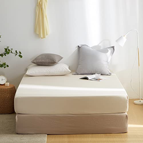 Sedefen Jersey Premium Spannbettlaken 140x200cm Boxspringbett Topper Mikrofaser Superweiches Bettlaken Leintuch Spannbetttuch Beige für Matratze bis 30 cm hohe von Sedefen