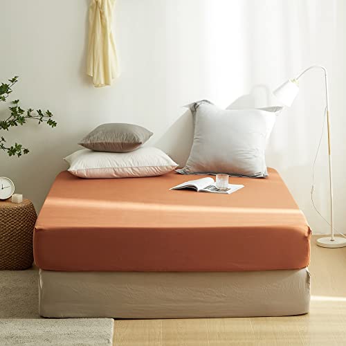 Sedefen Jersey Premium Spannbettlaken 140x200cm Boxspringbett Topper Mikrofaser Superweiches Bettlaken Leintuch Spannbetttuch Karamell Orange für Matratze bis 30 cm hohe von Sedefen