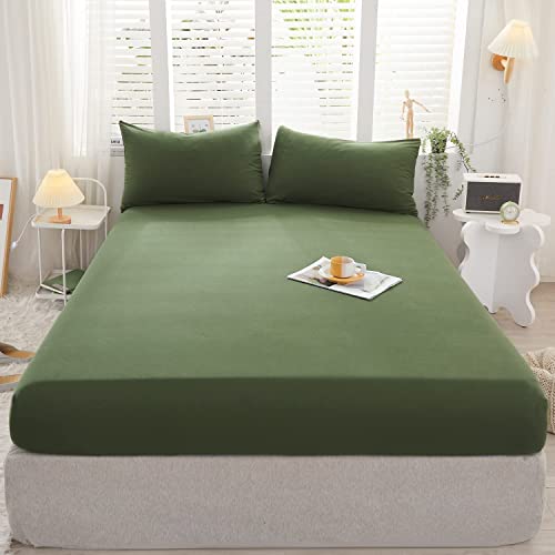 Sedefen Jersey Premium Spannbettlaken 140x200cm Boxspringbett Topper Mikrofaser Superweiches Bettlaken Leintuch Spannbetttuch Olivgrün Grün für Matratze bis 30 cm hohe von Sedefen