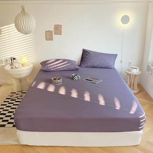 Sedefen Jersey Premium Spannbettlaken 140x200cm Boxspringbett Topper Mikrofaser Superweiches Bettlaken Leintuch Spannbetttuch Violett für Matratze bis 30 cm hohe von Sedefen