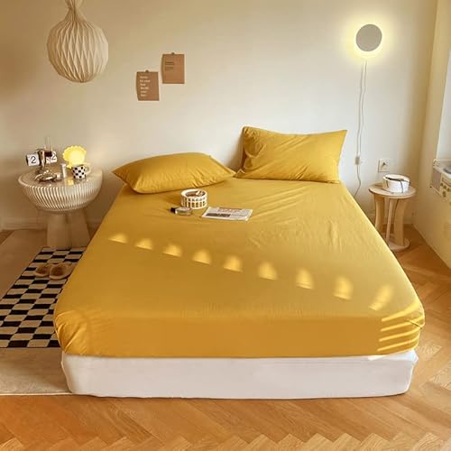 Sedefen Jersey Premium Spannbettlaken 160x200cm Boxspringbett Topper Mikrofaser Superweiches Leintuch Bettlaken Spannbetttuch Gelb Senfgelb für Matratze bis 30 cm hohe von Sedefen