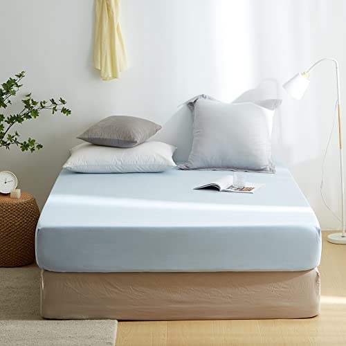 Sedefen Jersey Premium Spannbettlaken 180x200cm Boxspringbett Topper Mikrofaser Superweiches Leintuch Bettlaken Spannbetttuch Blau Hellblau für Matratze bis 30 cm hohe von Sedefen