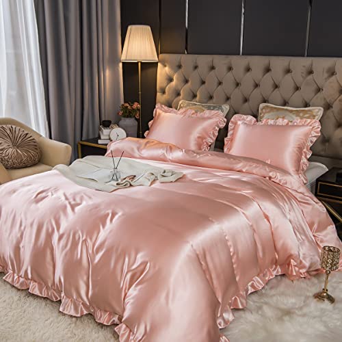 Sedefen Kühlender Kissenbezug 40x80cm 2er Set Rosa Kopfkissenbezug mit Rüschen Seide Satin Glatt Glänzend Luxus Kissenbezug Set für Haar - und Hautpflege Kissenbezug mit Reißverschluss von Sedefen