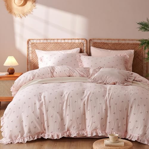 Sedefen Musselin Bettwäsche 135x200 4teilig Baumwolle Rosa Kirsche Mädchen Bettwäsche mit Rüschen ÖKO-TEX Bettwäsche Musselin mit Reißverschluss, 2 Bettbezug mit 2 Kissenbezüge 80x80 cm Sedefen Musselin Bettwäsche 135x200 4teilig Baumwolle Rosa Kirsche Mädchen Bettwäsche mit Rüschen ÖKO-TEX Bettwäsche Musselin mit Reißverschluss, 2 Bettbezug mit 2 Kissenbezüge 80x80 cm von Sedefen