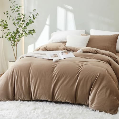 Sedefen Plüsch Bettwäsche 135x200cm Khaki Taupe Flauschig Flanell Fleece Warme Winterbettwäsche Cashmere Touch Coral Kuschelige Bettbezug und 1 Kissenbezug 80x80cm mit Reißverschluss von Sedefen