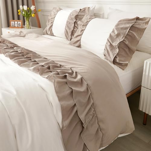 Sedefen Bettwäsche Rüschen 220x240cm 3teilig Boho Rüschenbettwäsche Set Khaki Doppel-Rüschen Microfaser Bettwaren-Sets Romantisch Mädchen Weiß Bettbezug mit Kissenbezug 80x80 cm Reißverschluss Sedefen Bettwäsche Rüschen 220x240cm 3teilig Boho Rüschenbettwäsche Set Khaki Doppel-Rüschen Microfaser Bettwaren-Sets Romantisch Mädchen Weiß Bettbezug mit Kissenbezug 80x80 cm Reißverschluss von Sedefen