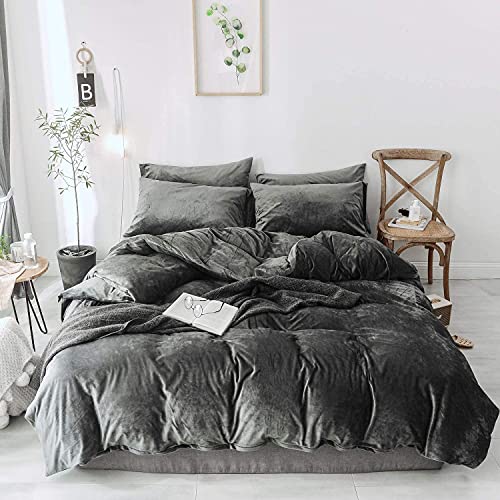 Sedefen Samt Biber 2er Set Kissenbezug 40x80cm Grau Winter Warme Cashmere Touch Flauschig Flanell Kopfkissenbezug mit Reißverschluss von Sedefen