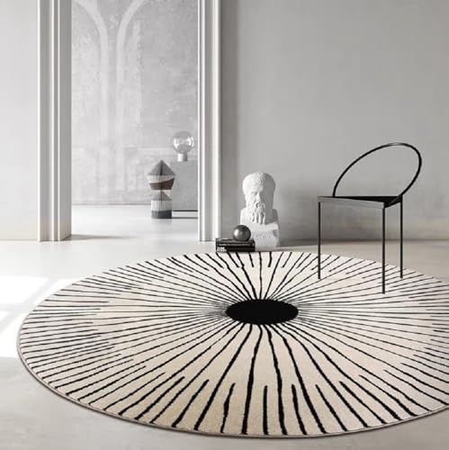 Sedefen Teppich Rund 120 cm Wohnzimmer Flauschig Kurzflor Teppich Schlafzimmer Flauschig Shaggy Teppich rutschfest,Schwarz Weiß Geometrisches Teppich Waschbar von Sedefen