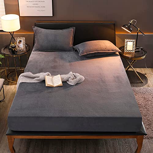 Sedefen Warme Spannbettlaken 120x200cm Dunkelgrau Anthrazit Winter Flannell Bettlaken Plüsch Flauschige Cashmere Touch Boxspringbett Spannbetttuch für 25 bis 30cm Matraze von Sedefen