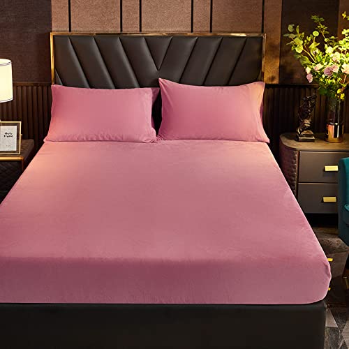 Sedefen Warme Spannbettlaken 140x200cm Rosa Altrosa Winter Flannell Bettlaken Plüsch Flauschige Cashmere Touch Boxspringbett Spannbetttuch für 25 bis 30cm Matraze von Sedefen