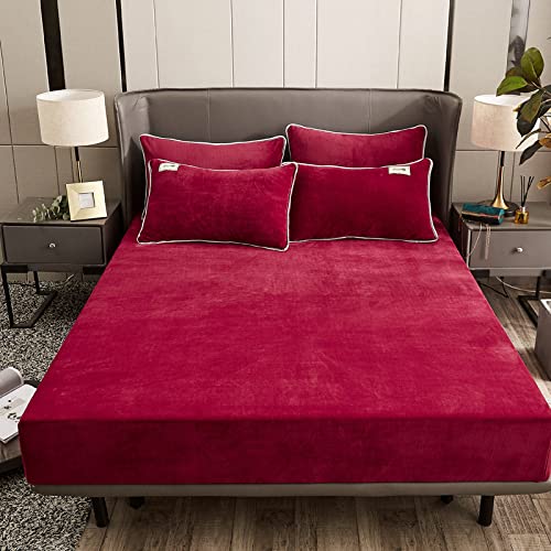 Sedefen Warme Spannbettlaken 160x200cm Rot Winter Flannell Bettlaken Plüsch Flauschige Cashmere Touch Boxspringbett Spannbetttuch für 25 bis 30cm Matraze von Sedefen