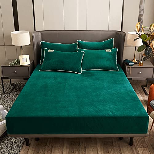 Sedefen Warme Spannbettlaken 180x200cm Dunkelgrün Grün Winter Flannell Bettlaken Plüsch Flauschige Cashmere Touch Boxspringbett Spannbetttuch für 25 bis 30cm Matraze von Sedefen