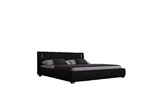 Sedexx Luna Doppelbett 180x200 cm Polsterbett/Bett/Designerbett mit LED Licht/Kunstleder in schwarz von Sedexx