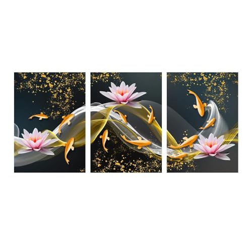 3 Stück Goldfisch Lotus Poster und Drucke Leinwand Malerei moderne Luxus Wand Kunst Bilder für Wohnzimmer Dekoration 50x70cmx3 ohne Rahmen von Sedomax