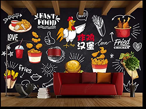 Benutzerdefinierte Fototapete 3D-Tafel Fried Chicken Burger Dining Gourmet Fast Food Pommes Frites Hintergrundwand 300 cm * 210 cm von Sedomax