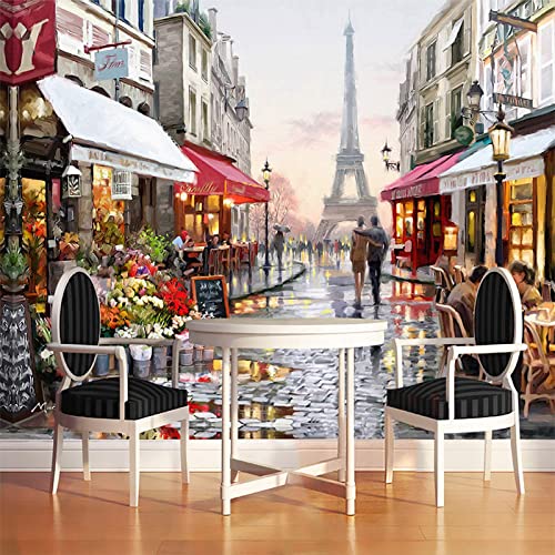 Europäischer Stil Straße Ölgemälde 3D Fototapete Cafe Restaurant Interieur Mode Dekor Tapete 3D 250cm(W)×175cm(H) von Sedomax