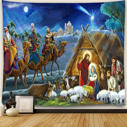Sedomax Krippenszene Wandteppich Jesus Geburt Krippe Scheune Wandbehang Engel Ostern Weihnachten Wanddekoration Christus Wandteppiche Raumdekoration von Sedomax