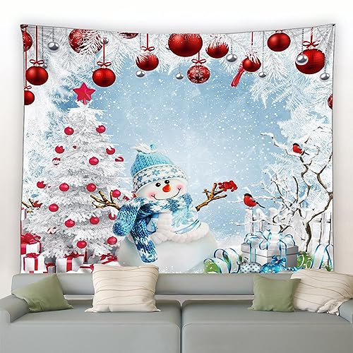 Weihnachten Wandteppich Schneemann Weihnachtsmann Weihnachtsbaum Tannenzweig Roter LKW Winter Malerisch Neujahr Zuhause Wohnzimmer Dekor Wandbehang 130cmx150cm (51”x59”) von Sedomax