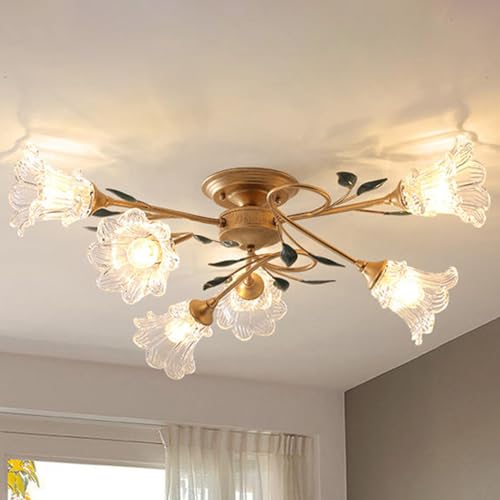Sedtonmu LED Kronleuchter Blumen Lampe Kreative Dimmbare Floral Rose Deckenleuchte Home Decor Landhausstil Deckenlampe für Wohnzimmer Schlafzimmer Flure Esszimmer Café Galerie usw.,6 Heads von Sedtonmu