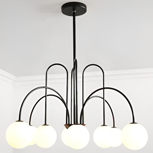 Sedtonmu Modern Kronleuchter Kugel Glas Kronleuchter Led Pendelleuchte Dimmbar Hoehenverstellbar 4/6/8 Köpfe,Schwarz,8 Heads von Sedtonmu