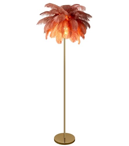 Sedtonmu Moderne LED Federlampe Stehlampe, Straußenfeder Luxus Feder Stehleuchte, Dimmbar mit Lichtquellen, Standleuchte für Wohnzimmer und Schlafzimmer (160cm) von Sedtonmu