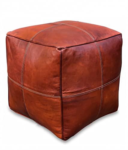 See the Good Modern Quadratischer Leder Pouf - Handgefertigt - gefüllt geliefert - Ottoman, Sitzsack, Fußhocker (Honigbraun) von See the Good