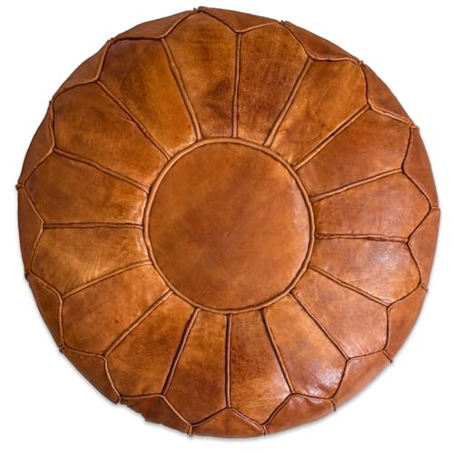 See the Good XL Echtleder Pouf - Handgefertigt - gefüllt geliefert - Ottoman Sitzsack Fußhocker Puff (Cognac Braun) von See the Good