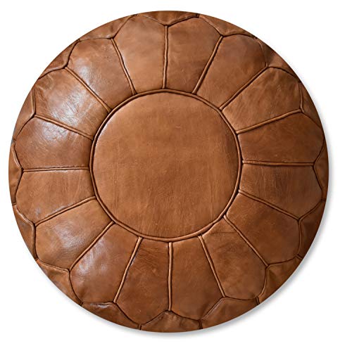 See the Good XL Echtleder Pouf - Handgefertigt - gefüllt geliefert - Ottoman Sitzsack Fußhocker Puff (Karamellbraun) von See the Good