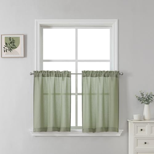 SeeGlee Salbei-Vorhänge, Leinenstruktur, 76,2 cm lang, Landhausstil, rustikal, lichtfilternd, halbtransparente Vorhänge für Hütten, 2 Paneele (B x L x L), 76 x 76 cm von SeeGlee
