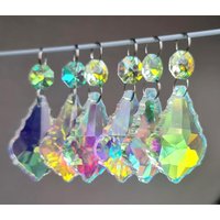 Aurora Borealis Kronleuchter Tropfen Glas Vintage Ab Kristalle Tröpfchen 2 "Blatt Perlen Weihnachtsbaum Hochzeit Dekoration Licht Lampe Prismen Teile von SeearLights
