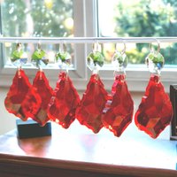 Rubinrote Kronleuchter Tropfen 2 "Blatt Glasschliff Kristalle Tröpfchen Perlen Vintage Weihnachtsbaum Hochzeitsdekorationen Lampe Lichtteile Sun von SeearLights