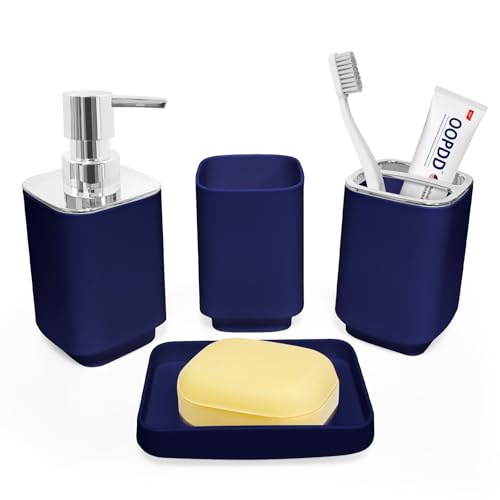 Seeatoo 4-teiliges Badezimmer-Zubehör-Set, blaues Badezimmer-Zubehör-Set beinhaltet Zahnbürstenhalter-Set, Seifenspender, Seifenschale und Zahnputzbecher, moderne Badezimmer-Dekoration Seeatoo 4-teiliges Badezimmer-Zubehör-Set, blaues Badezimmer-Zubehör-Set beinhaltet Zahnbürstenhalter-Set, Seifenspender, Seifenschale und Zahnputzbecher, moderne Badezimmer-Dekoration von Seeatoo