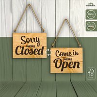 Vintage Open Closed Schild Aus Massivholz - Doppelseitig Geöffnet Geschlossen Für Geschäftseingang von Seebergwerk