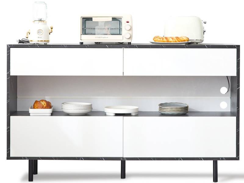 SeedWave Anrichte LED Küchenschrank Mehrzweck Sideboard mit 4 Schubladen, 1 offenem Fach, Anrichte Mit verschiedene Lichtmodi, 2 Kabellöcher SeedWave Anrichte LED Küchenschrank Mehrzweck Sideboard mit 4 Schubladen, 1 offenem Fach, Anrichte Mit verschiedene Lichtmodi, 2 Kabellöcher von SeedWave