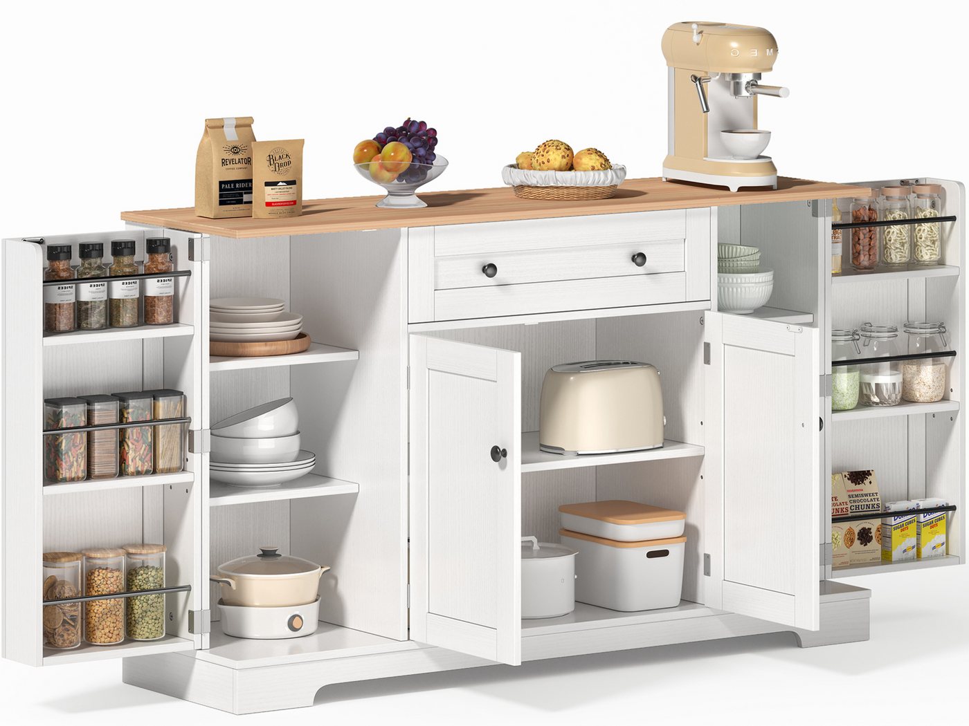 SeedWave Anrichte Modern Küchenbuffet Mehrzweckschrank Beistellschrank mit Viel Stauraum, Türregale mit Schutzgeländern, Wandhalterung für Anti-Kipp Funktion SeedWave Anrichte Modern Küchenbuffet Mehrzweckschrank Beistellschrank mit Viel Stauraum, Türregale mit Schutzgeländern, Wandhalterung für Anti-Kipp Funktion von SeedWave