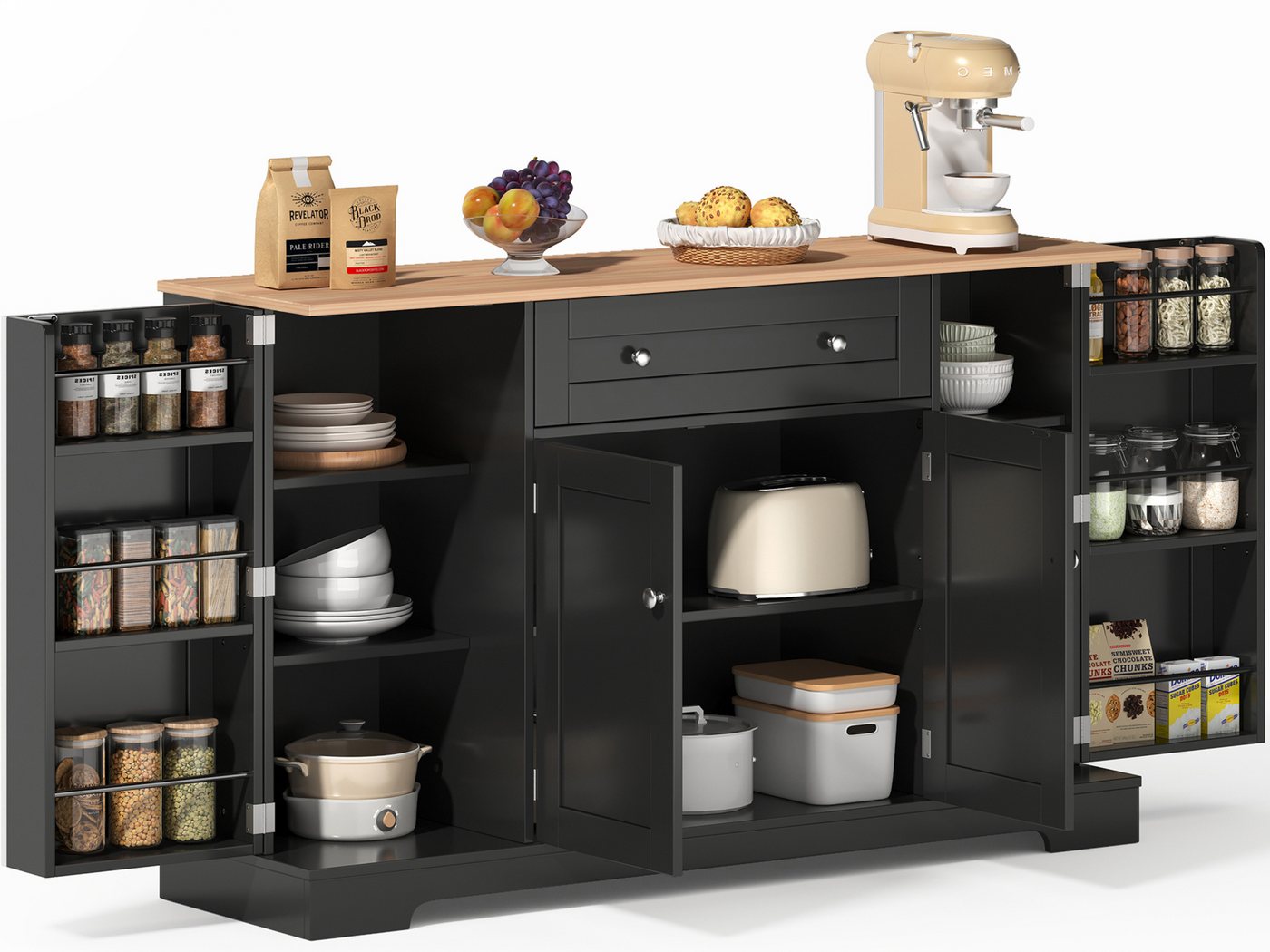 SeedWave Anrichte Modern Küchenbuffet Mehrzweckschrank Beistellschrank mit Viel Stauraum, Türregale mit Schutzgeländern, Wandhalterung für Anti-Kipp Funktion SeedWave Anrichte Modern Küchenbuffet Mehrzweckschrank Beistellschrank mit Viel Stauraum, Türregale mit Schutzgeländern, Wandhalterung für Anti-Kipp Funktion von SeedWave