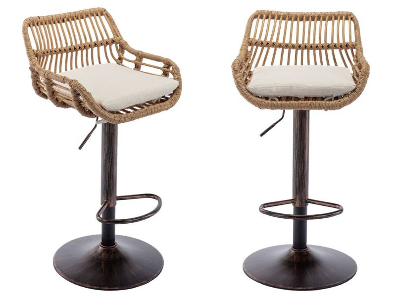 SeedWave Barhocker mit Goldbasis, höhenverstellbar (89-109 cm), 360° Schwenkmechanismus, 2 er Set, Leinenstoff, PE-Rattan, robuster Stahlrahmen von SeedWave