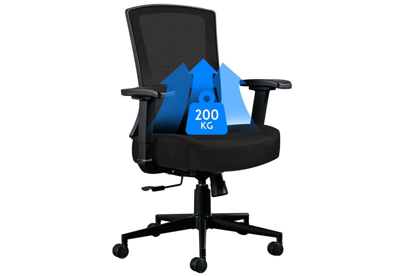 SeedWave Bürostuhl Ergonomisch Bürostuhl mit Lordosenstütze, 200KG belastbarkeit, schwarz, Computerstuhl mit Wippfunktion, Mesh-Stuhl mit Hoher Rückenlehne von SeedWave