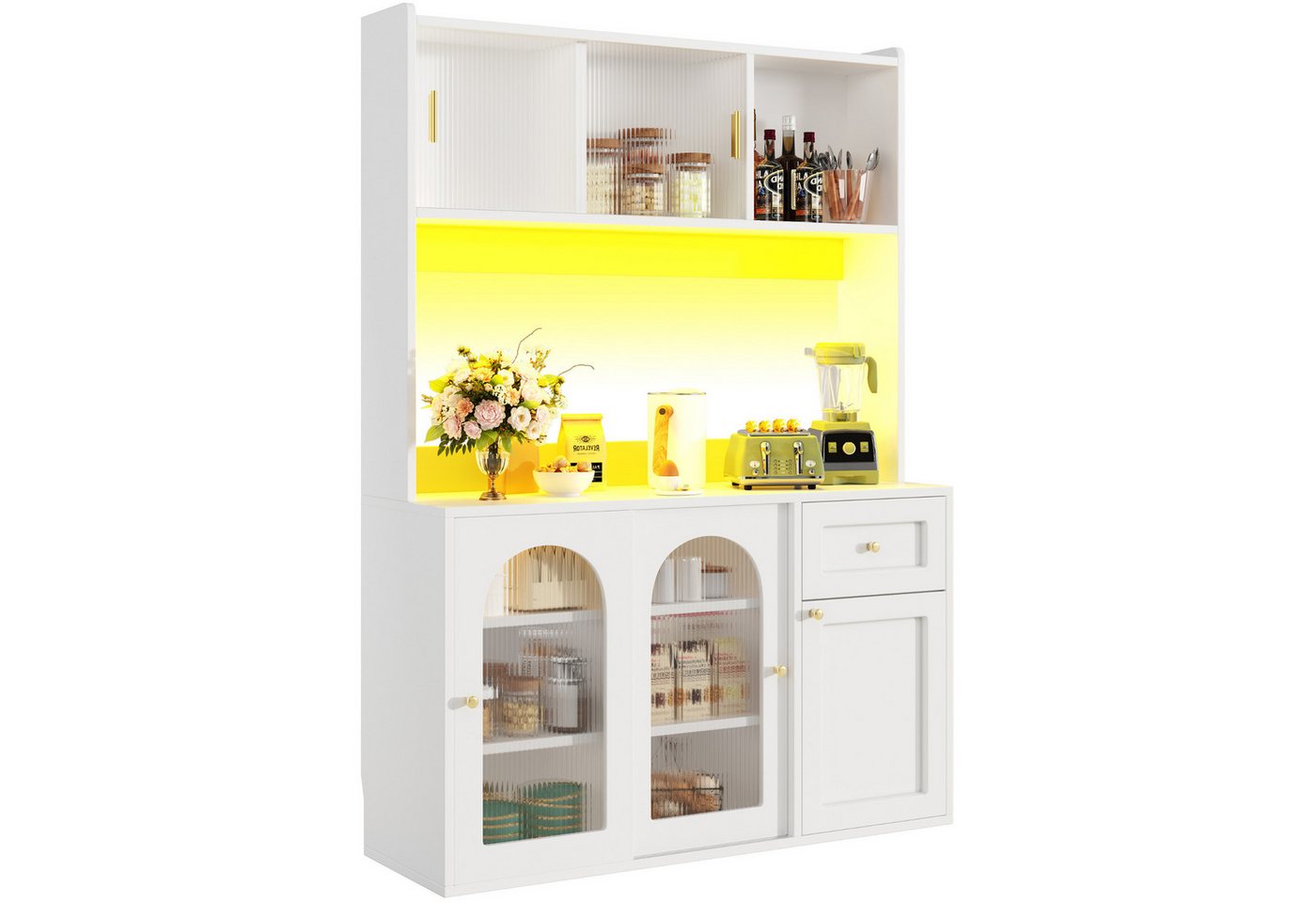 SeedWave Buffet Küchenschrank Mehrzweckschrank mit LED-Beleuchtung, Glas-Schiebetüren Bodenstehendes Küchenbuffet mit 5 verstellbaren Einlegeböden SeedWave Buffet Küchenschrank Mehrzweckschrank mit LED-Beleuchtung, Glas-Schiebetüren Bodenstehendes Küchenbuffet mit 5 verstellbaren Einlegeböden von SeedWave