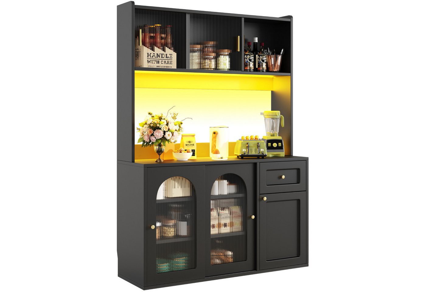 SeedWave Buffet Küchenschrank Mehrzweckschrank mit LED-Beleuchtung, Glas-Schiebetüren Bodenstehendes Küchenbuffet mit 5 verstellbaren Einlegeböden SeedWave Buffet Küchenschrank Mehrzweckschrank mit LED-Beleuchtung, Glas-Schiebetüren Bodenstehendes Küchenbuffet mit 5 verstellbaren Einlegeböden von SeedWave