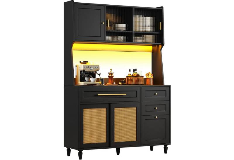 SeedWave Buffet LED Küchenbuffet Mehrzweck Küchenschrank mit Glas/ Rattan-Schiebetüren Vorratsschrank mit verstellbarem Regal, Anti-Kipp-Set, Eichenfüße SeedWave Buffet LED Küchenbuffet Mehrzweck Küchenschrank mit Glas/ Rattan-Schiebetüren Vorratsschrank mit verstellbarem Regal, Anti-Kipp-Set, Eichenfüße von SeedWave