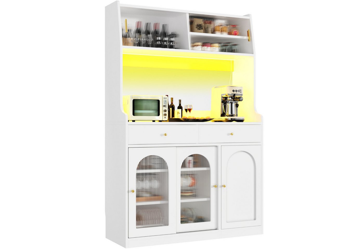 SeedWave Buffet LED Küchenschrank Mehrzweckschrank mit Glas-Schiebetüren, 2 Schubladen Küchenbuffet mit verstellbaren Einlegeböden, Antikipp-Set SeedWave Buffet LED Küchenschrank Mehrzweckschrank mit Glas-Schiebetüren, 2 Schubladen Küchenbuffet mit verstellbaren Einlegeböden, Antikipp-Set von SeedWave