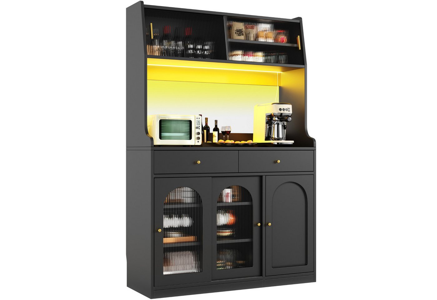 SeedWave Buffet LED Küchenschrank Mehrzweckschrank mit Glas-Schiebetüren, 2 Schubladen Küchenbuffet mit verstellbaren Einlegeböden, Antikipp-Set SeedWave Buffet LED Küchenschrank Mehrzweckschrank mit Glas-Schiebetüren, 2 Schubladen Küchenbuffet mit verstellbaren Einlegeböden, Antikipp-Set von SeedWave