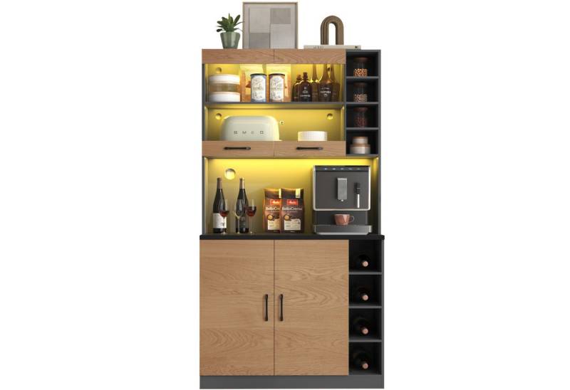 SeedWave Buffet LED Küchenschrank Vielseitig Küchenbuffet mit Stauraum, Arbeitsplatte Rückseitige Kabeldurchführung, sechs verstellbare Einlegeböden von SeedWave