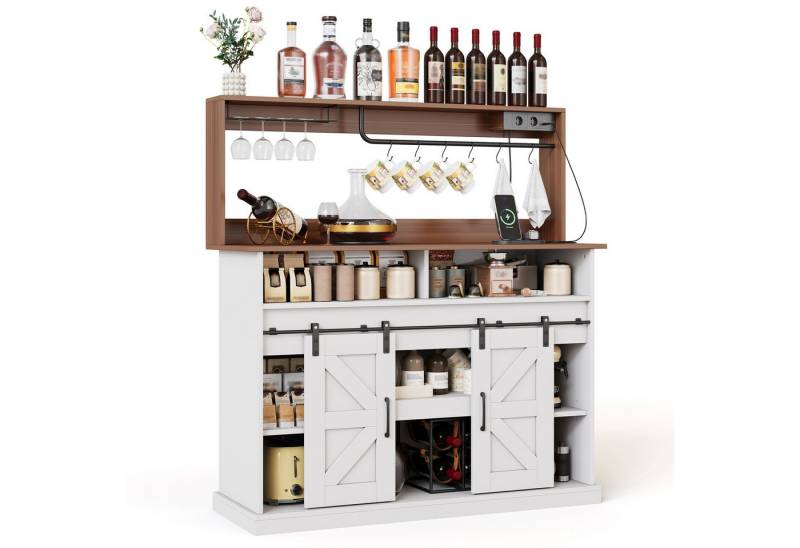 SeedWave Buffet Landhausstil Küchenschrank mit Weinglashalter, Haken & Ladefunktion Ausgestattet mit Kippschutz-Set von SeedWave