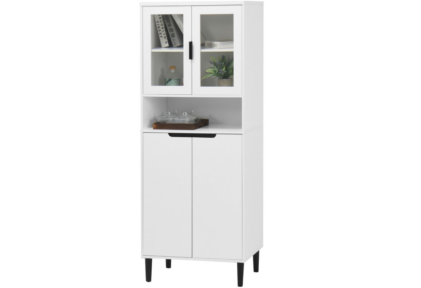SeedWave Buffet Moderner Mehrzweckschrank Hochschrank mit Glasvitrine, Staufächern Küchenbuffe mit 2 × verstellbare Einlegeböden SeedWave Buffet Moderner Mehrzweckschrank Hochschrank mit Glasvitrine, Staufächern Küchenbuffe mit 2 × verstellbare Einlegeböden von SeedWave