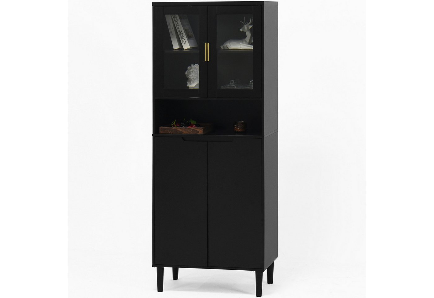 SeedWave Buffet Moderner Mehrzweckschrank Hochschrank mit Glasvitrine, Staufächern Küchenbuffe mit 2 × verstellbare Einlegeböden SeedWave Buffet Moderner Mehrzweckschrank Hochschrank mit Glasvitrine, Staufächern Küchenbuffe mit 2 × verstellbare Einlegeböden von SeedWave