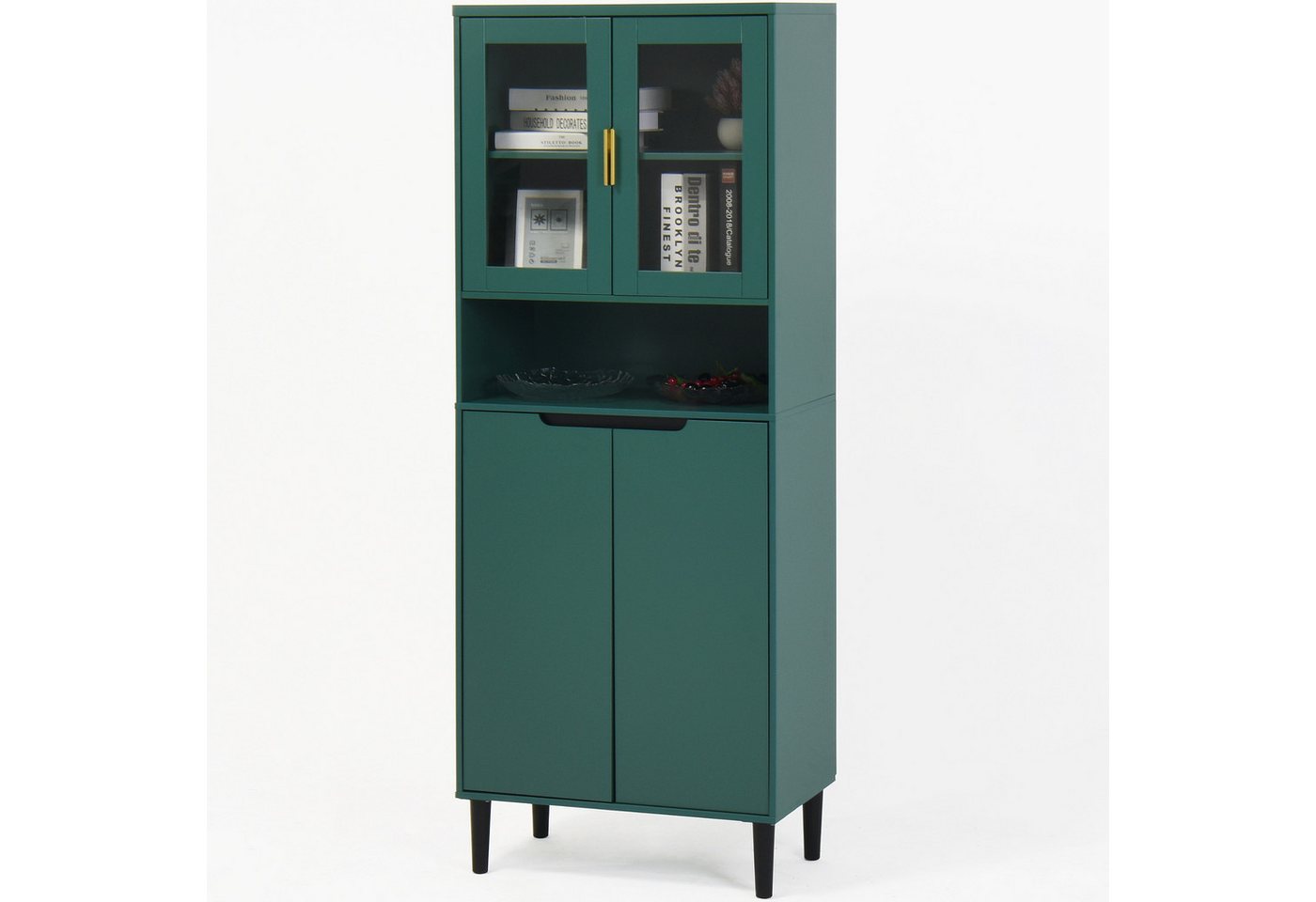 SeedWave Buffet Moderner Mehrzweckschrank Hochschrank mit Glasvitrine, Staufächern Küchenbuffe mit 2 × verstellbare Einlegeböden SeedWave Buffet Moderner Mehrzweckschrank Hochschrank mit Glasvitrine, Staufächern Küchenbuffe mit 2 × verstellbare Einlegeböden von SeedWave