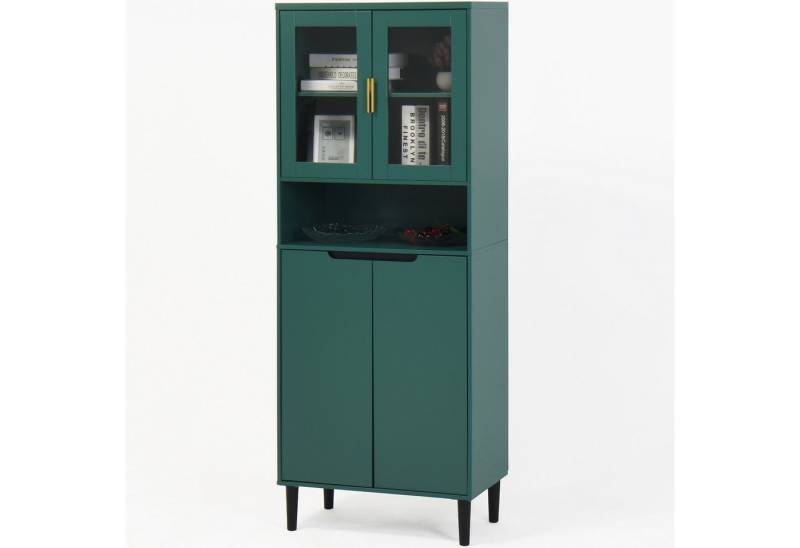SeedWave Buffet Moderner Mehrzweckschrank Hochschrank mit Glasvitrine, Staufächern Küchenbuffe mit 2 × verstellbare Einlegeböden von SeedWave