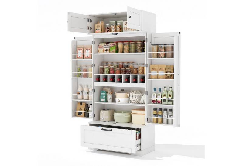 SeedWave Buffet Vielseitiger Hochschrank Küchenschrank mit 7 Weinflaschenfächern 8 Türregale, Staufächer mit 2 höhenverstellbaren Einlegeböden von SeedWave